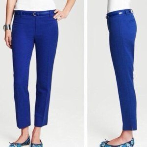 100. Banana Republic CAMDEN-FIT DIAMOND JACQUARD ANKLE PANT Blue 6 - Picture 10 of 10